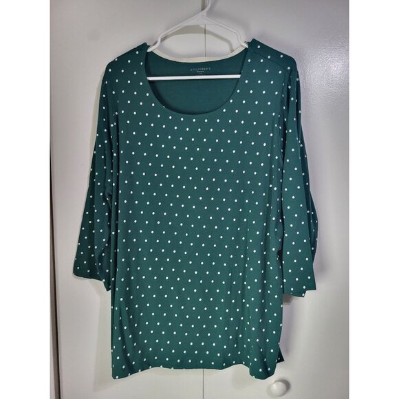 Appleseed's Tops - Appleseed's Womens 1X Plus Size Polka Dot Green 3/4 Sleeve T Shirt Mature Grandm